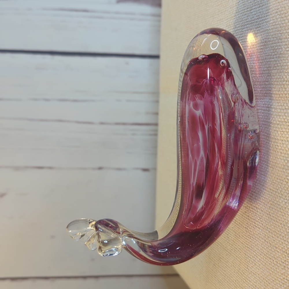 Murano Style Glass Signed Corcoran Whale‎ Clear Cranberry Paperweight Figurine - Picture 9 of 15